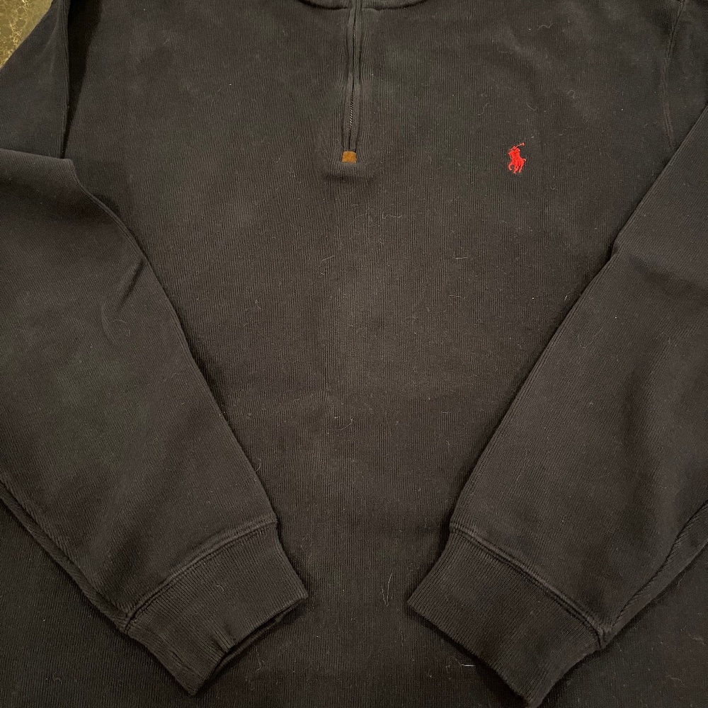 Polo by Ralph Lauren 1/4 Zip Sweater Navy Blue with Red Logo LT
